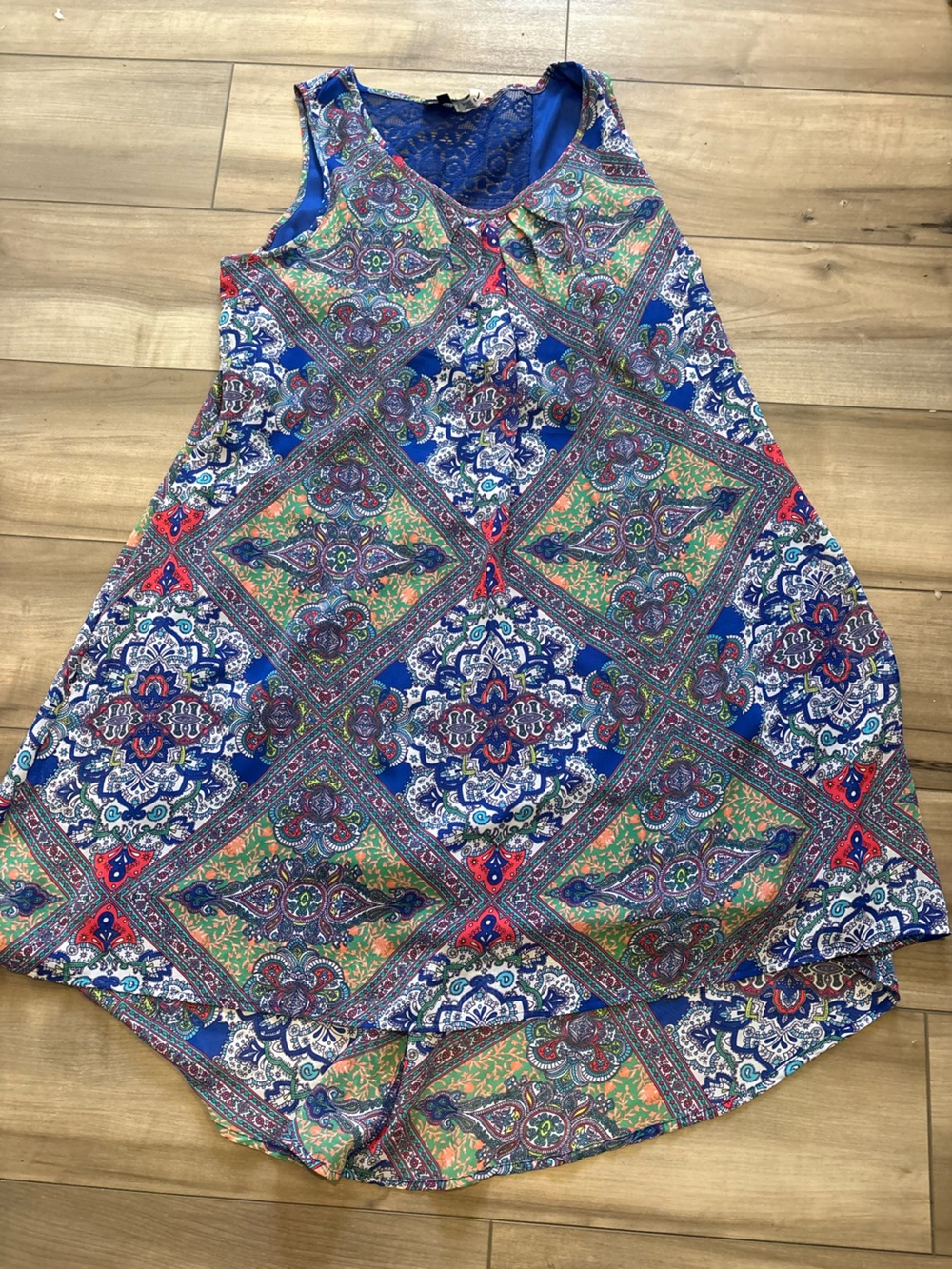 My Michelle Blue Paisley Medallion Top Lace Back 1X